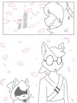 3:4 87 after_fight anthro asian_clothing bangs bell bottomwear bow_(disambiguation) bruised canid canine ceroba_(undertale_yellow) chujin_(undertale_yellow) clothing comic dirty east_asian_clothing eyewear female fox glasses group hair hi_res japanese_clothing kanako_(undertale_yellow) kimono long_hair male mammal obi petals ponytail prick_ears sakura shadowed_eyes side_bangs skirt solo trio undertale_(series) undertale_yellow