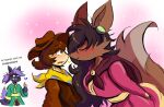angry anthro asian_clothing bell blush blush_lines bottomwear breasts canid canine chujin_(undertale_yellow) clenched_teeth clothing clover_(undertale_yellow) constricted_pupils cowboy cowboy_hat cross-popping_vein dapuffster daughter_(lore) dipstick_tail duo east_asian_clothing eyewear eyewear_on_head facial_tuft father_(lore) father_and_child_(lore) father_and_daughter_(lore) female fox freckles goggles goggles_on_head green_clothing green_kimono hair hat headgear headwear human japanese_clothing kanako_(undertale_yellow) kimono leaning leaning_forward long_hair male male/female mammal markings medium_breasts multicolored_clothing multicolored_kimono nervous nose_to_nose obi parent_(lore) parent_and_child_(lore) parent_and_daughter_(lore) pink_clothing pink_kimono pleated_skirt ponytail pupils scarf short_hair skirt small_pupils smile solo tail tail_markings teeth thick_thighs topwear tuft two_tone_clothing two_tone_kimono undertale_(series) undertale_yellow vest yellow_clothing yellow_kimono
