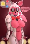 2023 5_fingers absurd_res animatronic anthro artist_name beanontoast bedroom_eyes big_breasts big_tail bow_tie breasts canid canine crossgender curvy_figure detailed_background dialogue digital_drawing_(artwork) digital_media_(artwork) english_text eyelashes featureless_breasts female fingers five_nights_at_freddy&#039;s fox funtime_foxy_(fnaf) hi_res inside lipstick long_tail looking_at_viewer machine makeup mammal mtf_crossgender multicolored_body narrowed_eyes open_mouth open_smile pink_body pink_lipstick robot scottgames seductive segmented_arms segmented_body sharp_teeth smile solo tail talking_to_viewer teeth text thick_thighs tongue two_tone_body voluptuous watermark white_body wide_hips yellow_eyes
