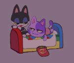  animal_crossing anthro bed bedroom_eyes bob_(animal_crossing) chip_bag chips_(food) domestic_cat duo felid feline felis food furniture looking_at_another lying male mammal narrowed_eyes nintendo on_front open_mouth punchy_(animal_crossing) seductive sitting smile unknown_artist video_games 