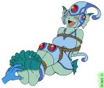 5_toes animal_humanoid bandai_namco bdsm blush bondage bound digimon digimon_(species) duo eyes_closed feet female humanoid humanoid_feet irkingir laugh marine marine_humanoid plantigrade ranamon restraints rope rope_bondage sitting tickling tickling_feet toes