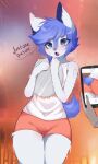  anthro blue_eyes butt femboy_hooters fredek666 fur girly hi_res male phone thick_thighs white_body white_fur 