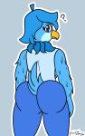 avian big_butt bird blue_body blue_feathers blue_hair butt feathers hair hi_res huge_butt martlet_(undertale_yellow) pixiecatsupreme rear_view undertale_yellow