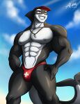 abs absurd_res alkan anthro big_pecs black_body cetacean clothed clothing dolphin dovel hat headgear headwear hi_res lifeguard lifeguard_swimsuit male mammal marine multicolored_body muscular muscular_anthro muscular_male navel nipples oceanic_dolphin orca pecs solo swimwear swimwear_only teeth toothed_whale topless topless_anthro topless_male two_tone_body whistle_(object) white_body yellow_eyes