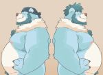 2024 anthro bear beard belly big_belly blue_body crave_saga eyes_closed facial_hair garouzuki kemono male mammal moobs nipples overweight overweight_male pubes simple_background solo white_body