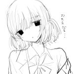  1girl closed_mouth collared_shirt dot_mouth dot_nose empty_eyes frown greyscale looking_at_viewer monochrome noroi_(rnatataki) original shirt short_hair sidelocks simple_background solo translation_request two_side_up upper_body white_background 