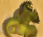 alligator alligatorid anthro beard big_butt bubble_butt butt crocodilian facial_hair green_body green_scales looking_at_viewer looking_back looking_back_at_viewer male marshy_(artist) muscular muscular_anthro muscular_male nude rear_view reptile scales scalie sitting sketch smile solo