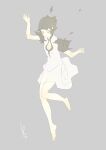 1girl 5_gamedev absurdres barefoot black_hair closed_mouth dress full_body highres ico short_hair simple_background solo white_dress yorda 