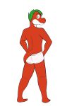 anthro anthrofied barefoot briefs briefs_only butt clothed clothing feet fuze green_hair hair hi_res male mario_bros nintendo red_eyes red_yoshi simple_background smile solo tighty_whities topless underwear underwear_only white_background white_briefs white_clothing white_underwear yoshi