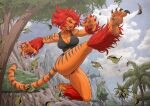 animal_humanoid anthro breasts claws einom feet felid felid_humanoid female fur hair humanoid kick mammal mammal_humanoid markings marvel open_mouth outside pantherine pantherine_humanoid red_hair solo striped_markings stripes tail tiger tiger_humanoid tigra toe_claws