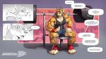 agonwolfe anthro athletic_wear big_muscles biped bottomwear canid canine canis clothing dialogue digitigrade domestic_dog female gym gym_bottomwear gym_shorts hi_res mammal muscular muscular_female shorts sleeveless_hoodie weights