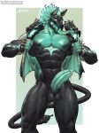 abs amon-sydonai anthro big_pecs bodily_fluids bone bulge canid canid_demon canine canis cerberus_(fortnite) claws clothed clothing demon digital_media_(artwork) epic_games erection fangs fortnite genital_fluids genital_outline glowing glowing_eyes green_body green_eyes hellhound hi_res long_tongue male mammal muscular muscular_anthro muscular_male mythological_canine mythological_creature mythology nipples open_clothing open_shirt open_topwear pecs precum sharp-teeth shirt simple_background skull skull_head solo tail teeth tongue tongue_out topwear