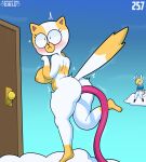  2022 adventure_time anthro big_breasts big_butt blush breasts butt cake_the_cat cartoon_network clothed clothing domestic_cat duo felid feline felis female fionna_the_human fur hi_res human mammal nipples nude solo_focus somescrub white_body white_fur 