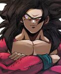  1boy 9302w_(user_wjpg8475) absurdres closed_mouth collarbone crossed_arms dragon_ball dragon_ball_gt fingernails highres large_pectorals long_hair looking_at_viewer male_focus muscular muscular_male pectoral_cleavage pectorals son_goku spiked_hair white_background yellow_eyes 