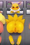 anus blush bodily_fluids butt dagasi eeveelution female feral flareon fur generation_1_pokemon genital_fluids genitals hi_res jolteon nintendo pawpads pokemon pokemon_(species) pupils pussy through_wall vaginal_fluids