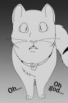 2015 ambiguous_gender birman_cat collar collar_tag comic digital_drawing_(artwork) digital_media_(artwork) domestic_cat english_text fae_(serenity) felid feline felis female_(lore) feral fur gradient_background greyscale heart_collar_tag hi_res himalayan_cat horrified mammal mixed_breed monochrome oh_god open_mouth paws perspective pupils sebdoggo serenity_(comic) simple_background slit_pupils solo standing tail teeth text whiskers wide_eyed