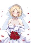  1girl absurdres blonde_hair breasts brown_eyes choker commission cross dress flower girls&#039;_frontline gloves hakugin006 highres iron_cross jewelry looking_at_viewer mp40_(girls&#039;_frontline) non-web_source ring rose wedding_band wedding_dress 