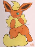 blush blush_lines eeveelution female feral flareon fur generation_1_pokemon hi_res nintendo one_eye_closed orange_body pinkcandyzhou pokemon pokemon_(species) solo yellow_body yellow_fur