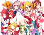  6+girls ;3 ^_^ adapted_costume ahoge akita_neru animal_ears apron aqua_eyes aqua_hair asymmetrical_clothes bare_shoulders blonde_hair blouse blue_eyes blue_swimsuit bow breasts brown_hair cat_ears cheek_poking choker cleavage closed_eyes collarbone dress drill_hair frilled_apron frilled_hairband frilled_shirt frills green_eyes green_hair grey_hair gumi hair_between_eyes hair_bow hair_ornament hair_ribbon hairband hairclip hand_on_own_cheek hand_on_own_face hand_up happy hatsune_miku heart heart_hands highres kagamine_rin kaho_0102 kasane_teto large_breasts looking_at_viewer maid maid_apron maid_headdress maid_no_hoshi_kara_sos_(vocaloid) mary_janes megurine_luka meiko multiple_girls nervous nun nurse one-piece_swimsuit one_eye_closed own_hands_clasped own_hands_together pink_dress pink_hair poking red_eyes red_footwear red_hair ribbon school_swimsuit sf-a2_miki shirt shoes short_sleeves short_twintails side_ponytail sidelocks sitting small_breasts smile swimsuit syringe thighhighs thighs tongue tongue_out twin_drills twintails utau vocaloid yowane_haku zettai_ryouiki 