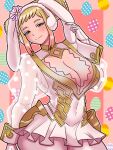  1girl alternate_costume armor blonde_hair breasts cosplay easter_egg egg fire_emblem fire_emblem_heroes gradient_hair henriette_(fire_emblem) highres large_breasts mnejing30 multicolored_hair pauldrons pink_hair see-through see-through_sleeves sharena_(fire_emblem) sharena_(fire_emblem)_(cosplay) shoulder_armor single_pauldron solo 