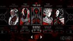  5others branch cape demon demon_horns dice english_commentary english_text evil_smile extra_eyes faceless fake_horns horned_headwear horns horror_(theme) kadabura mask multiple_others original pixel_art smile spikes stitches 