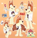 anthro beverage bluey_(series) bucky_dunstan building canid canine canis clothing coffee domestic_dog english_text gesture hand_gesture hi_res house hunting_dog jacket key male mammal necktie nervous_smile pointing shaibey shirt simple_background smile solo star terrier text topwear toy_dog toy_fox_terrier