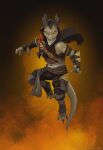  2022 action_pose anthro clothed clothing digital_media_(artwork) fully_clothed hi_res horn ipoke kobold looking_at_viewer male midair midriff pose solo 