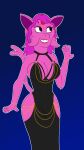 anthro big_breasts black_clothing breasts clothing ear_piercing ear_ring eeveelution espeon eyeliner female fur generation_2_pokemon hair hi_res hollow_hip_backless_chain_dress jewelry lexi_cortez lipstick makeup nintendo piercing pink_body pink_fur pink_hair pokemon pokemon_(species) portrait purple_eyes ring ring_piercing scoutthecat02 simple_background solo thick_thighs