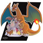  anthro balls black_background bodily_fluids brown_body caffeine_swampwater_kobold caffeinekobold charizard claws cum cum_from_mouth cum_from_nose cum_in_mouth cum_in_nose cum_in_pussy cum_inside dragon duo excessive_cum excessive_genital_fluids female fire generation_1_pokemon genital_fluids genitals hi_res internal internal_vaginal kobold lizard male male/female mythological_creature mythological_scalie mythology nintendo orange_body penis pokemon pokemon_(species) purple_stripes reptile scalie simple_background size_difference slightly_chubby smoke smoke_from_nose stripes tapering_penis vtuber wings 