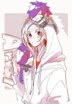  1other arval_(fire_emblem) asymmetrical_clothes detached_horns fire_emblem fire_emblem:_three_houses fire_emblem_warriors:_three_hopes hair_bun hair_over_one_eye highres hood hoodie purple_hair red_eyes shez_(female)_(fire_emblem) shez_(fire_emblem) shez_(male)_(fire_emblem) short_hair single_hair_bun smile stuffed_toy white_hair yutohiroya 