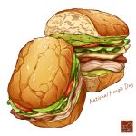  artist_logo bread food food_focus ham highres lettuce meat no_humans original sandwich simple_background tomato white_background yuki00yo 