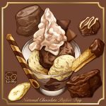  artist_logo brown_theme chocolate cookie food food_focus food_name highres ice_cream no_humans original parfait wafer_stick yuki00yo 