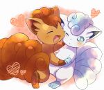  alolan_vulpix blue_eyes blush closed_eyes heart highres hug no_humans one_eye_closed open_mouth orange_fur pokemon pokemon_(creature) roku_(rokkrn) vulpix white_fur 