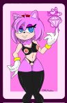  accessory amy_rose blue_eyes breasts clothing crotchless_clothing crotchless_panties crotchless_underwear elchuydra eulipotyphlan gem genitals gloves hair hair_accessory hairband hand_on_hip handwear hedgehog hi_res holding_gem holding_object legwear looking_at_viewer mammal nipples panties pink_background pink_body pink_hair pussy sega short_hair signature simple_background small_breasts sonic_the_hedgehog_(series) thigh_highs underwear 