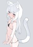  1girl absurdres animal_ear_fluff animal_ears bikini black_bikini blue_eyes cat_ears cat_girl cat_tail expressionless flat_chest from_side gingerbullet grey_background highres long_hair looking_at_viewer navel original stomach swimsuit tail white_hair 