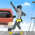  anthro briefs briefs_only canid canine car clothed clothing dancing footwear fox fox_frat_dude_(fuze) fuze hi_res male mammal navel nipples outside public shoes socks solo street topless underwear underwear_only vehicle 