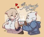  2024 4_fingers anthro clothed clothing coffee_cup container cup domestic_cat duo english_text eyebrows eyelashes eyes_closed eyewear felid feline felis female fingers glasses gwen_geek hi_res holding_coffee_cup holding_container holding_cup holding_object holidays hoodie joaoppereiraus male mammal mature_anthro mature_female mother&#039;s_day mother_(lore) mother_and_child_(lore) mother_and_son_(lore) open_mouth open_smile parent_(lore) parent_and_child_(lore) parent_and_son_(lore) shirt simple_background smile son_(lore) text topwear toshio_nakamura wearing_glasses whiskers yui_nakamura 