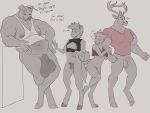  annoyed anthro antlers ball_size_difference balls belly big_balls bottomless breasts canid canine cervid cleavage clothed clothing dialogue digitigrade domestic_pig ear_piercing equid equine eyebrow_piercing facial_piercing female flaccid genitals girly group hi_res hooves horn horse huge_balls infidelity jealous jessimutt larger_male looking_at_another male male/female male/male mammal muscular muscular_male nipples penis penis_size_difference piercing pussy shirt size_difference sketch small_penis smaller_female smaller_male suid suina sus_(pig) tank_top topwear 