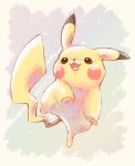  brown_eyes full_body highres no_humans nyaasu_nekoban open_mouth pikachu pokemon pokemon_(creature) smile solo twitter_username yellow_fur 