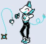  anonymous_artist anthro blue_hair blush crossgender darkner deltarune felid ftm_crossgender hair humanoid male mammal solo tasque_manager undertale_(series) whip 