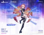  1girl bodysuit breasts character_name cleavage crossover english_text ghost_in_the_shell ghost_in_the_shell:_sac_2045 girls&#039;_frontline glasses high_heels official_art pink_hair plugsuit short_hair solo torn_clothes virtual_reality 