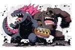 absurdres animal ape b.e.a.s.t._glove bioluminescence claws dinosaur elbow_spikes fangs giant giant_monster gills glowing godzilla godzilla_(monsterverse) godzilla_(series) godzilla_evolved godzilla_x_kong:_the_new_empire gorilla highres jaw kaijuu king_kong king_kong_(series) kong:_skull_island kong_(monsterverse) long_tail mixed-language_commentary monster monsterverse muscular no_humans open_mouth oversized_animal rariatto_(ganguri) reptile reptilian scales sharp_teeth spiked_tail spines tail teeth 