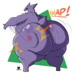  1:1 2024 3_fingers absurd_res anthro big_butt biped bottomless butt butt_slap butt_smack clothed clothing digital_media_(artwork) fingers generation_1_pokemon gengar hi_res huge_butt huge_thighs hyper hyper_butt hyper_hips hyper_thighs male nintendo nude onomatopoeia pokemon pokemon_(species) rear_view simple_background slap smile solo sound_effects text thick_thighs toastyboi topless wide_hips 