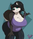  anthro big_breasts bird_dog bra_strap breasts canid canine canis cleavage clothed clothing domestic_dog female hi_res holding_strap hunting_dog kayla_(lonnyk) labrador leaning leaning_forward lonnyk mammal retriever shirt slightly_chubby slightly_chubby_female solo tank_top topwear 