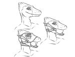  2023 4:3 adeer ambiguous_gender anthro ball_gag bdsm biped bust_portrait dinosaur dromaeosaurid eyebrows feathered_crest feathered_dinosaur feathered_scalie feathers gag gag_mask gagged greyscale head_crest looking_at_viewer mask monochrome oversized_ball_gag portrait reptile scalie solo theropod tongue 