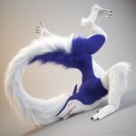  3d_(artwork) anthro ass_up blue_body blue_fur captainchaotika digital_media_(artwork) fluffy fluffy_tail forked_tongue fur hi_res male multicolored_body multicolored_fur sergal solo tail tongue tongue_out two_tone_body two_tone_fur white_body white_fur 