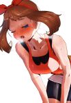  absurdres breasts choutea haruka_(shironeko_project) highres kaminogi_haruka large_breasts leaning_forward may_(pokemon) pokemon pokemon_(game) pokemon_oras sweat 