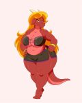  anthro big_breasts blonde_hair bracelet breasts chubby_female cleavage clothed clothing curvy_figure dragon female hair hi_res jewelry lonbluewolf looking_at_viewer magma_(sparkpad) simple_background smile smiling_at_viewer solo standing voluptuous white_background wide_hips 