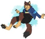  anthro black_ears bottomwear canid canine clothed clothing fox foxxylatte fully_clothed hi_res hoodie male mammal multicolored_body pawpads paws shirt shorts smile solo topwear 