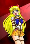  aino_minako back_bow bdsm bishoujo_senshi_sailor_moon blonde_hair blush bondage bound bow collar crotch_rope long_hair lowres magical_girl open_mouth orange_skirt red_bow rope sailor_senshi_uniform sailor_venus shibari shibari_over_clothes skirt solo spark_utamaro tiara vibrator 